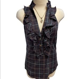 Sunner Anthropologie Plaid Halter Ruffle Button Top